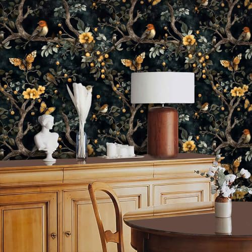 Black Woodland Bird Peel and Stick Wallpaper