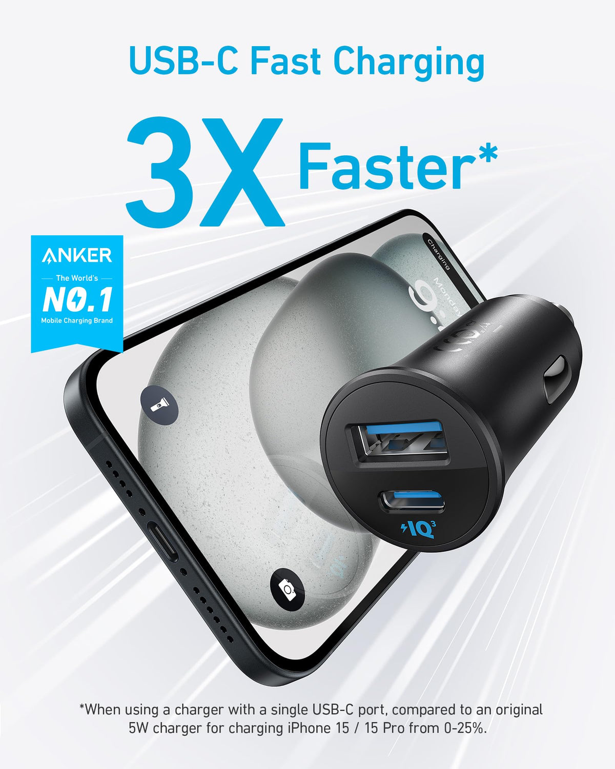 30W 2 Port PowerIQ 3.0 USB C iPhone Car Charger