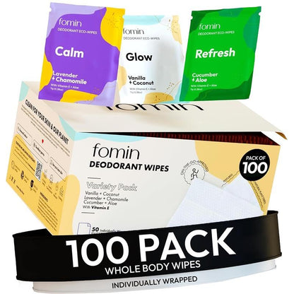 Travel Deodorant Wipes for Women & Men (Variety Pack - 50 Count (Pack of 2))