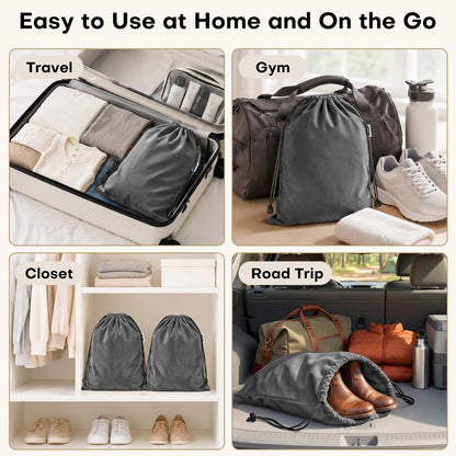 4 Pack Velvet Cloth Shoe Bags for Travel & Packing for Women & Men (Charcoal Gray)