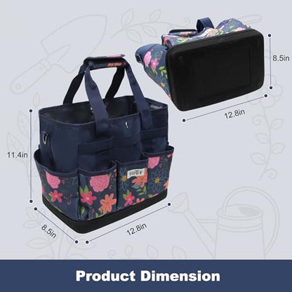 Hard Bottom Floral Garden Tool Tote Bag with Shoulder Strap