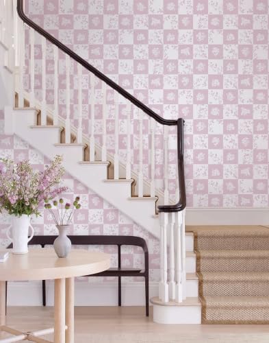 Contact Paper Checkered Wallpaper Modern Peel and Stick Wallpaper (17.3" x 78.7" / Pink and White)