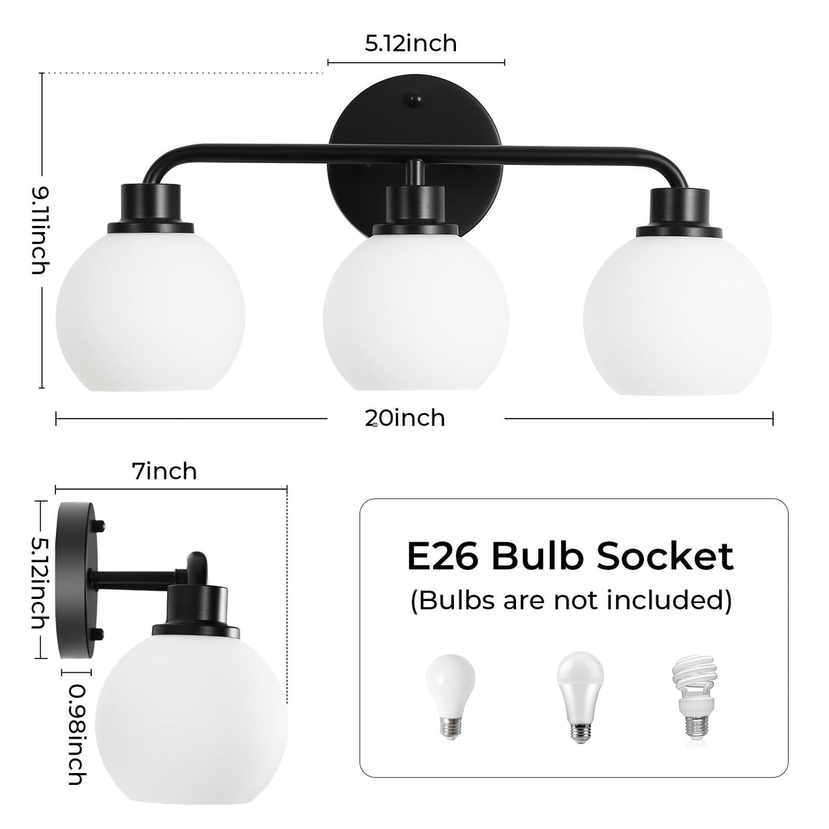Bathroom Light Fixtures Black Vanity Light 3 Light Bathroom Lights (Black / 3-Lights)