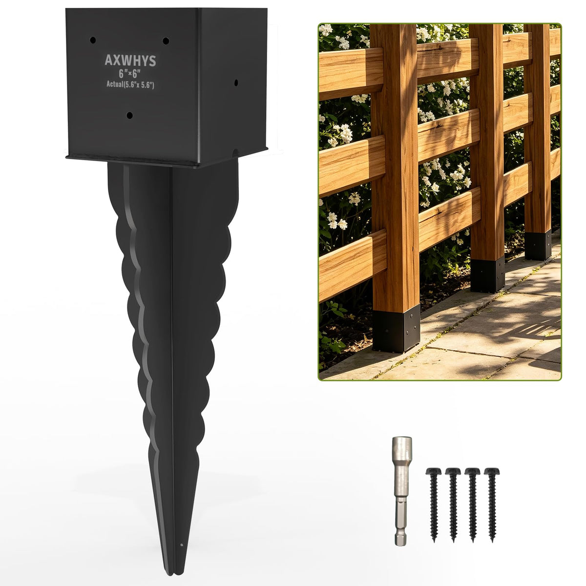 1 Pcs 6"x 6" Fence Post Anchor Ground Spike with 24" Tall (24 Inch)