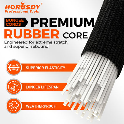 4-Piece 36-inch Adjustable Bungee Cords with Hooks, Easily Adjust from 7" to 36", Heavy Duty Outdoor Carabiner Bungee Cords, Black Super Elastic Cord for Cargo, Camping, Tents, Luggage (4pcs 36" Adjustable Black)