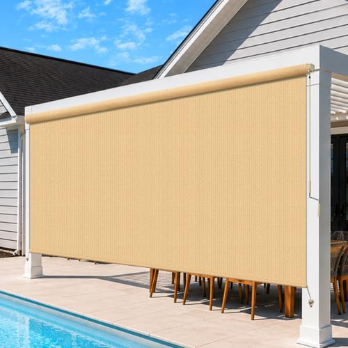 Outdoor Roller Shades for Patio (Sesame / 120"W x 96"H)