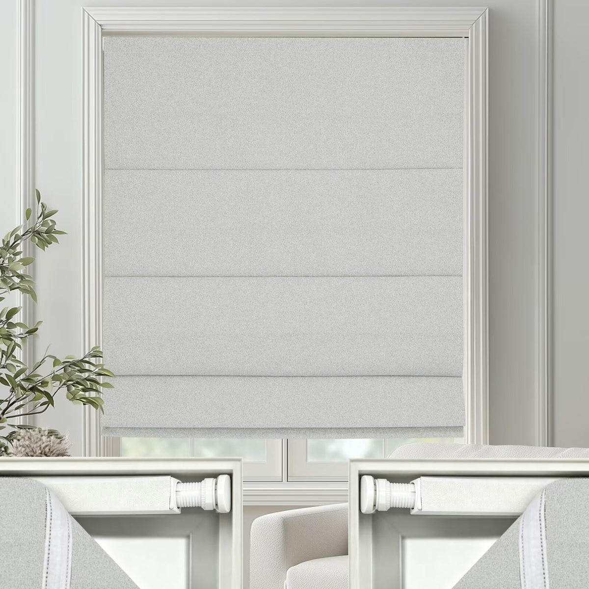 No Drill Roman Shades Cordless Blinds Blackout for Indoor Windows (Light Grey / 40"W x 64"H)