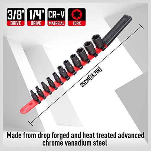 11-Piece E-Torx Socket Set - Star Sockets Set with Socket Rail, External Torx Socket with Organizer, External Socket-Set, E4 E5 E6 E7 E8 E10 E12 E14 E16 E18 E20 Reverse Sockets Set (11-Piece E-Torx - (E4-E20))