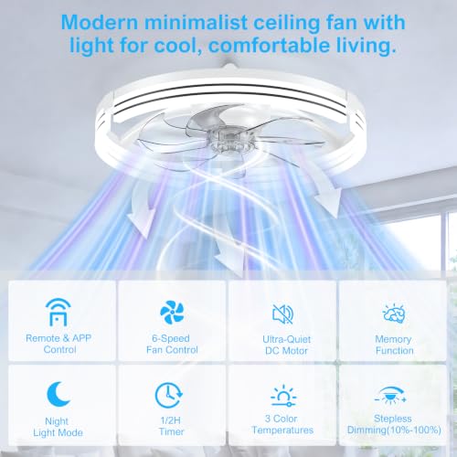 Ceiling Fans with Lights and Remote (White-Stripe / 20 INCH)