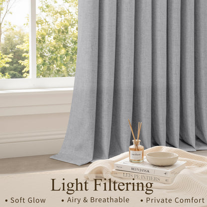 Grey Grommet Linen Curtains 84 Inches Long for Living Room (Grey / 52"W x 84"L (Pack of 2))