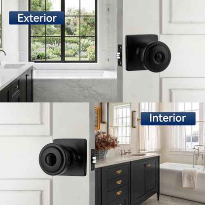 Black Door Knobs with Square Rosette for Privacy (1-Privacy)