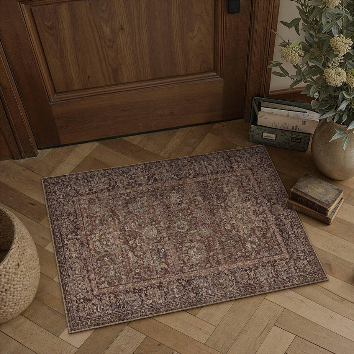 Entryway Area Rugs 2x3 Rust Red Vintage Rug (Retro | Rust Red / 2' x 3' (Rectangular))