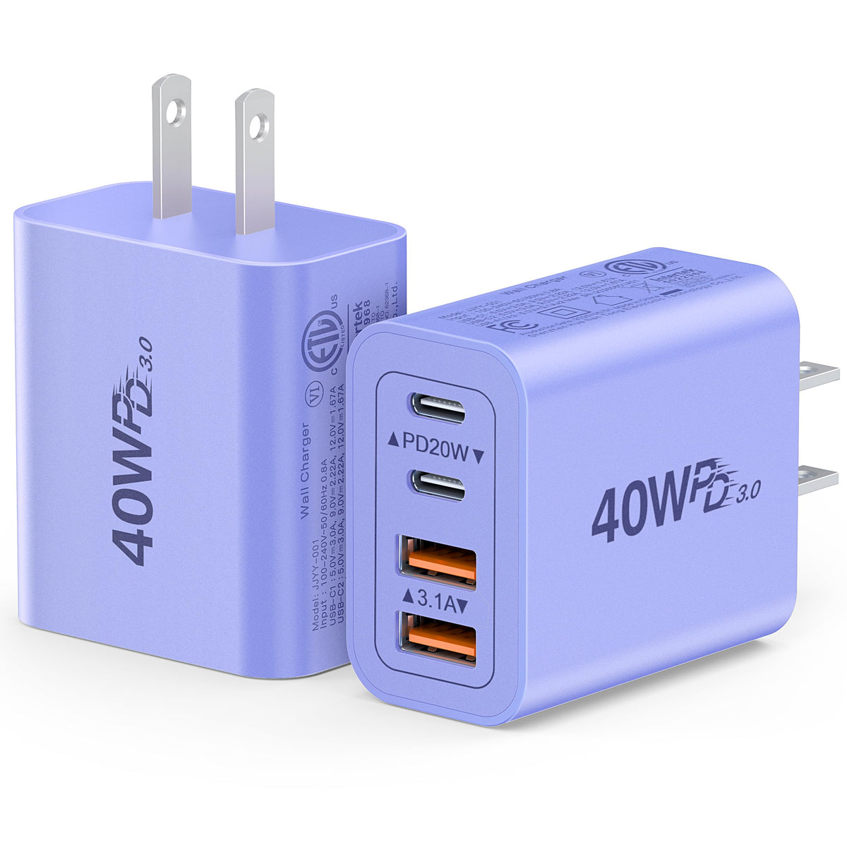 2 Pack 40W Fast USB C Charger Block (2Pack Orchid Purple / 40W)