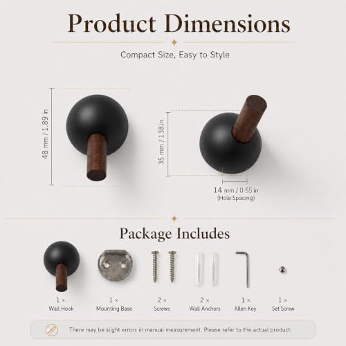 Wall Mounted Coat Hooks with Walnut Wood Peg