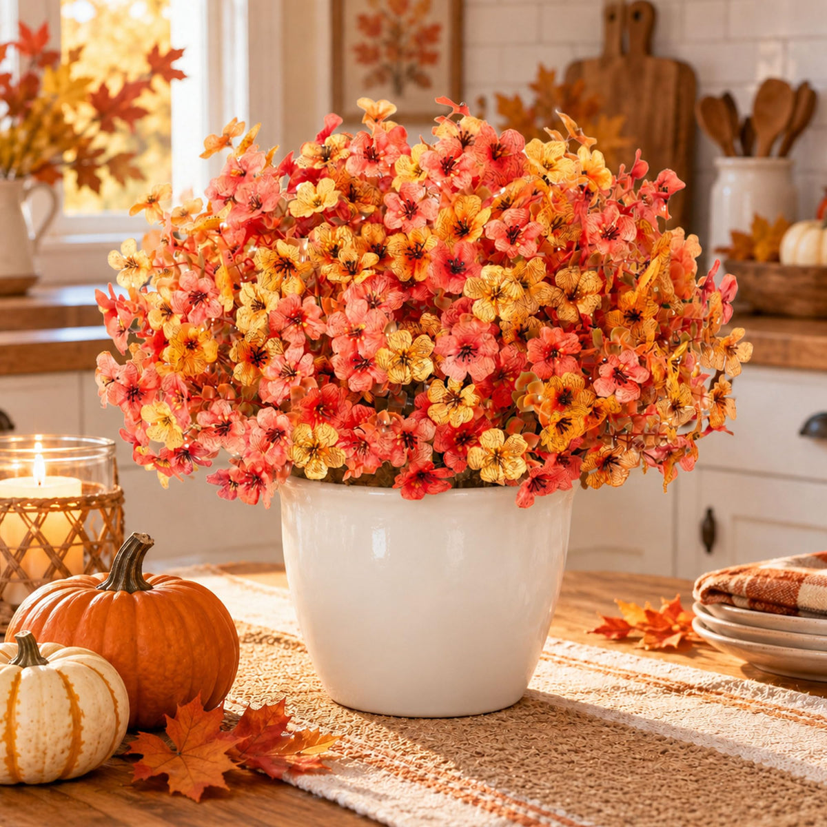 24Pcs Artificial Fall Flowers for Outdoors UV Resistant Decor