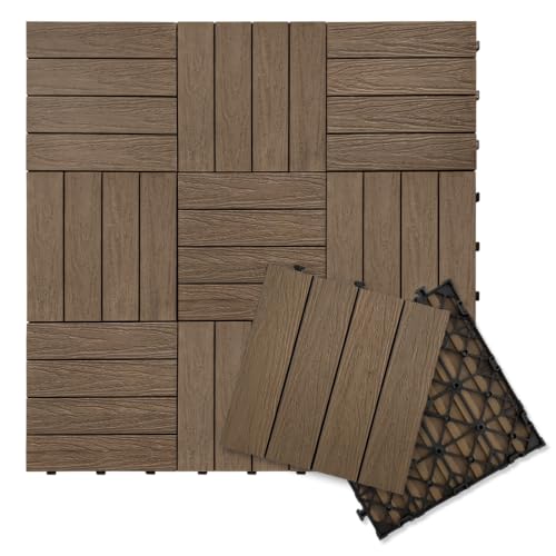 9 Pcs Wood Interlocking Deck Tiles