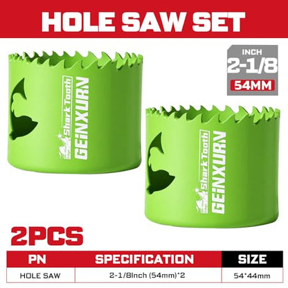 2-1/8 Inch(54mm) Hole Saw, 2PCS HSS Bi-Metal Hole Saw Kit with Shark Tooth Hole Cutter for Wood,Drywall, PVC Boards and Thin Metal (2 PCS 2-1/8")