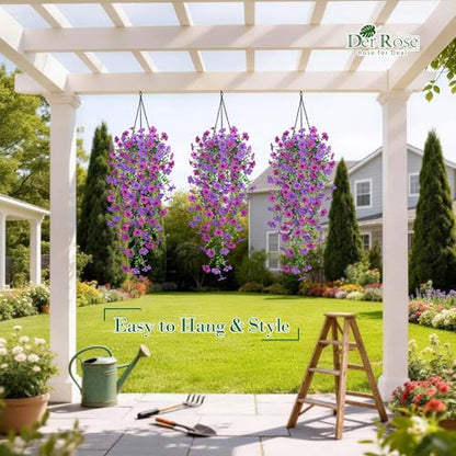 4Pcs Artificial Flowers for Outdoors 29.5'' Faux Hanging Flowers for Outdoor Planters (Lavender / Deep Purple)