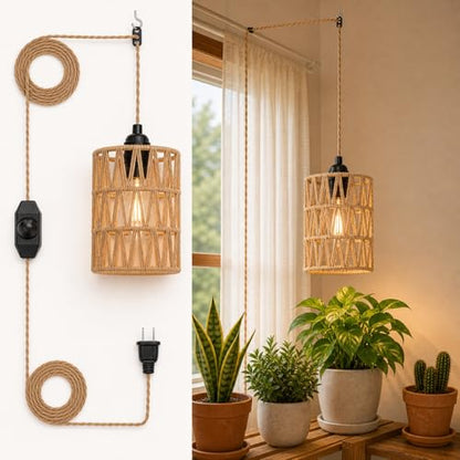 Dimmable Boho Hanging Lamp with Plug in Cord