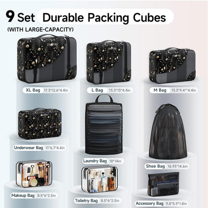 Packing Cubes for Travel (14 Black Flower)