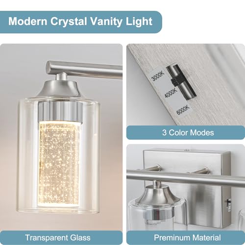 4 Light Brushed Nickel Bathroom Vanity Light with 3 Color Modes (4-light / Brushed Nickel)