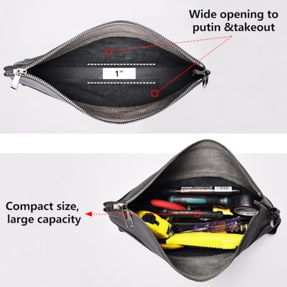 Genuine Leather Tool Pouch with Zipper