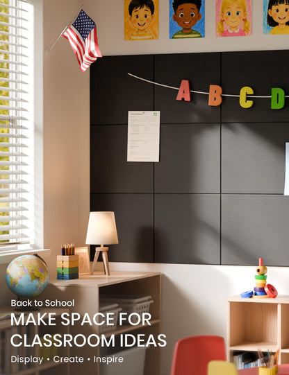 Felt Bulletin Board & Cork Board Alternative 36'' x 24'' (Black-1 / Solid tile 6-pack)