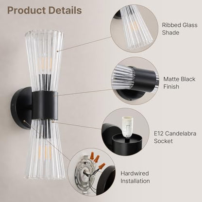 Black Glass Wall Sconce Light (Black Clear Glass)