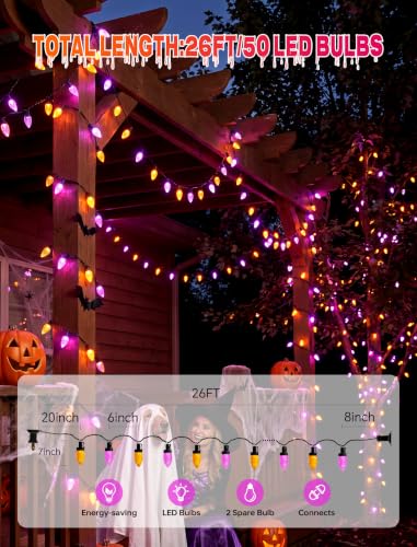 26Ft Halloween String Lights Outdoor (Orange/Purple)