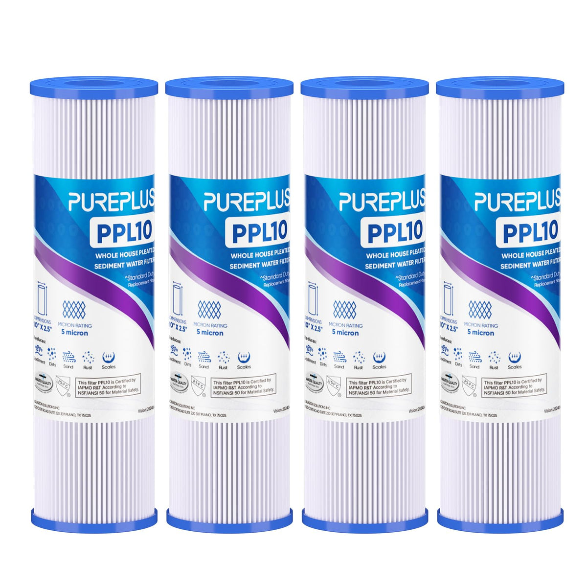5 Micron 10"x2.5" Whole House Pleated Sediment Filter PPL10 4 Pack (4 Count (Pack of 1))