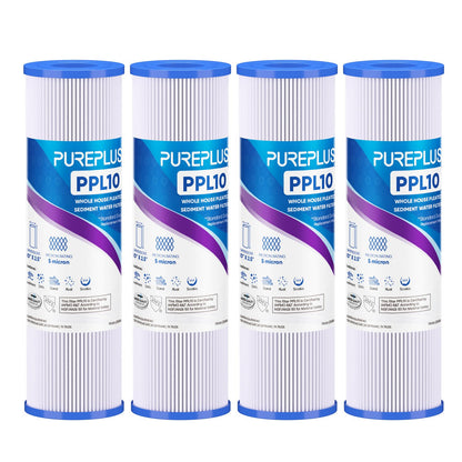 5 Micron 10"x2.5" Whole House Pleated Sediment Filter PPL10 4 Pack (4 Count (Pack of 1))