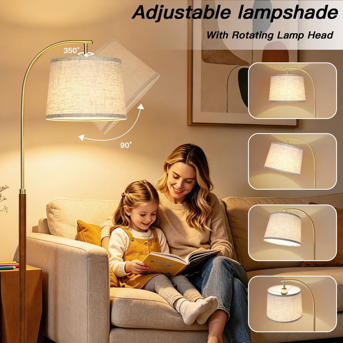 Wood Arc Floor Lamp (Gold and Walnut A)