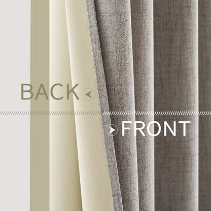 100% Blackout Linen Curtains for Bedroom 52x63 Inches Warm Taupe (Warm Taupe / 52"W x 63"L (Pack of 2))