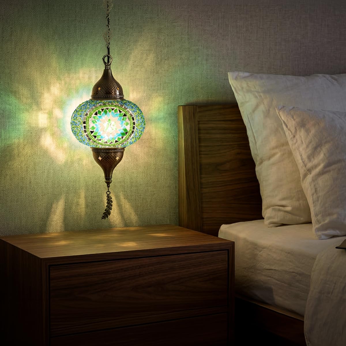Turkish Moroccan Mosaic Pendant Light (Green)