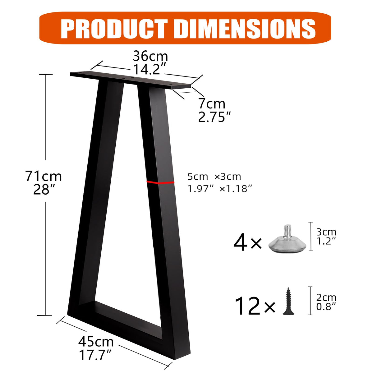 Metal Table Legs 28x17.7 Inch Trapezoid Desk Legs (H28" × W17.7" T)