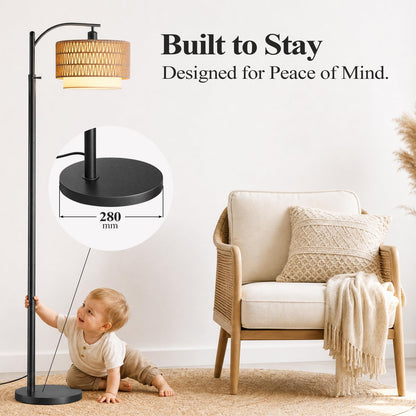 Boho Floor Lamp For Living Room With 3 Color Temperature and Remote (Beige Black)