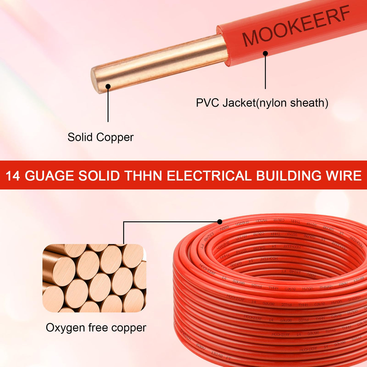 THHN Wire 14 Gauge 50FT (14 Gauge 50FT / Red)
