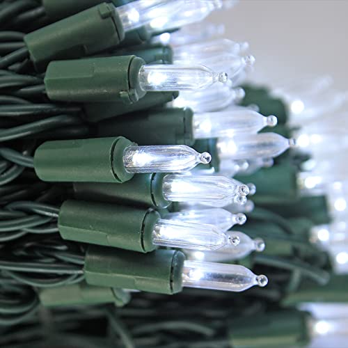 100 LED Warm White Christmas Lights on Green Wire
