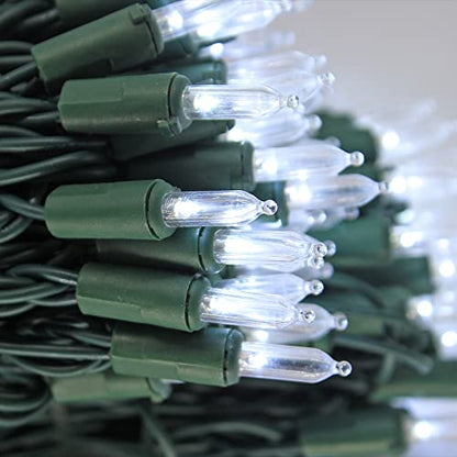 100 LED Warm White Christmas Lights on Green Wire