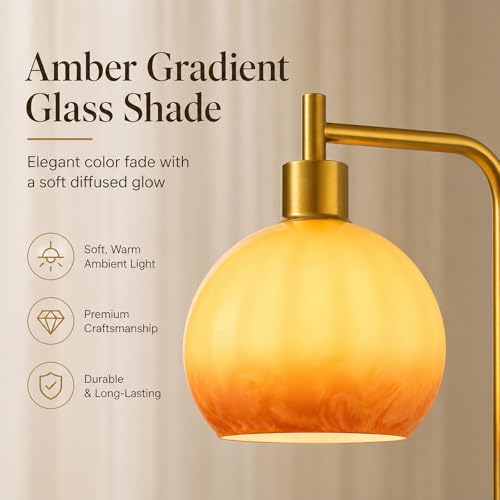 67" Soft Glow Art Deco Glass Floor Lamp Includes E26 Bulb (Amber)