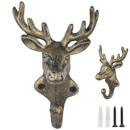 Rustic Deer Head Cast Iron Wall Hooks 2 Pack