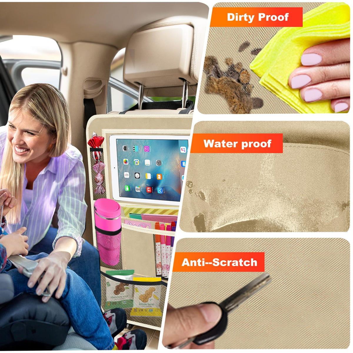 Car Backseat Organizer (Beige / 2 Pack without Food Tray)