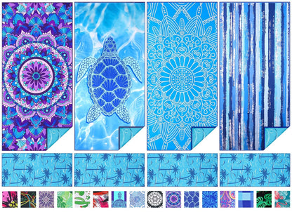 Microfiber Beach Towel Extra Large 71x32 inches 4 Pack Bulk (Mandala Turtle Strip / 71 x 32 Inches)