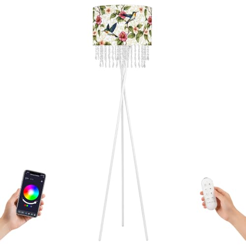 Smart Tripod Floor Lamp with Fabric Shade & Acrylic Droplets