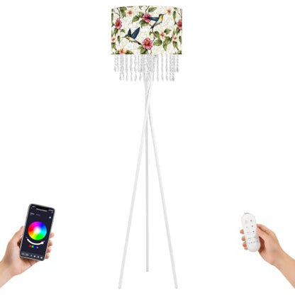 Smart Tripod Floor Lamp with Fabric Shade & Acrylic Droplets