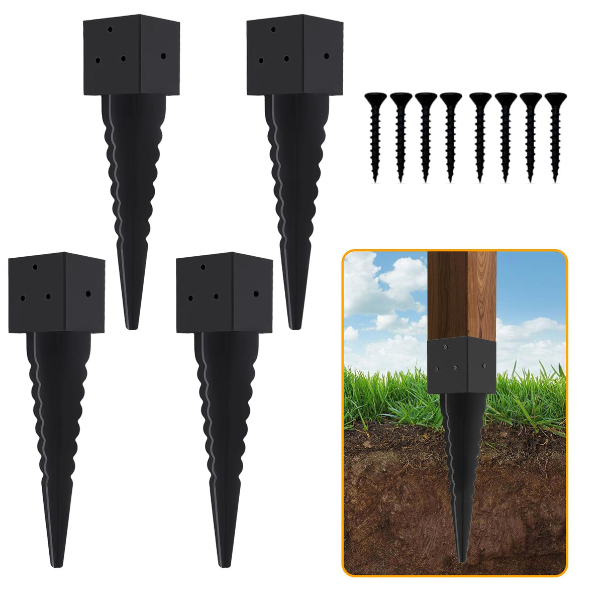 4 Set 4"x 4" Fence Post Anchor Ground Spike 16"