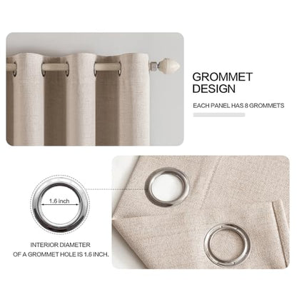 100% Blackout Linen Curtains for Bedroom 52x78 Inches Natural Beige (Beige / 52"W x 78"L (Pack of 2))