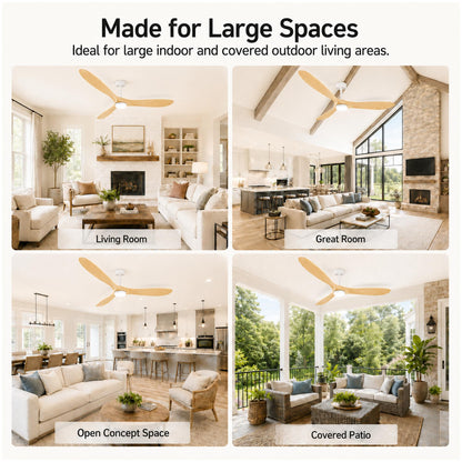 60" Ceiling Fan with Light (White/Light Oak / 60 Inches)