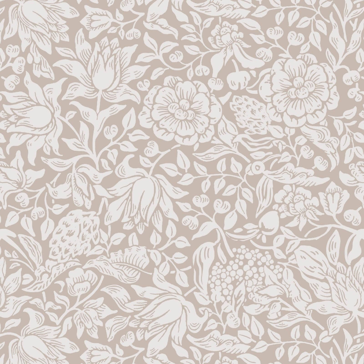 Beige Floral Peel and Stick Wallpaper William Morris Contact Paper (Beige / 17.3" x 78.7")