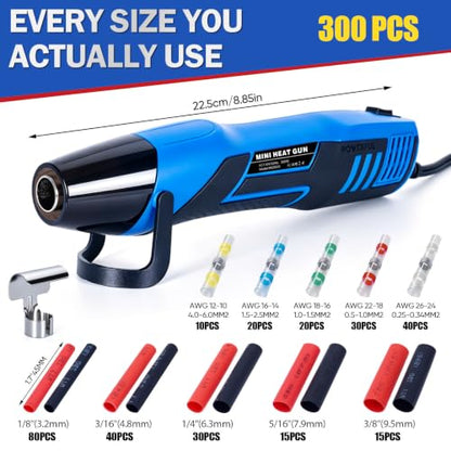 Mini Heat Gun Kit with 300 Heat Shrink PCS Solder Seal Wire Connectors